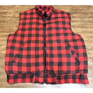 Vintage Branded Lion Plaid Flannel Vest Men's L Red Black Lumberjack Outdoors